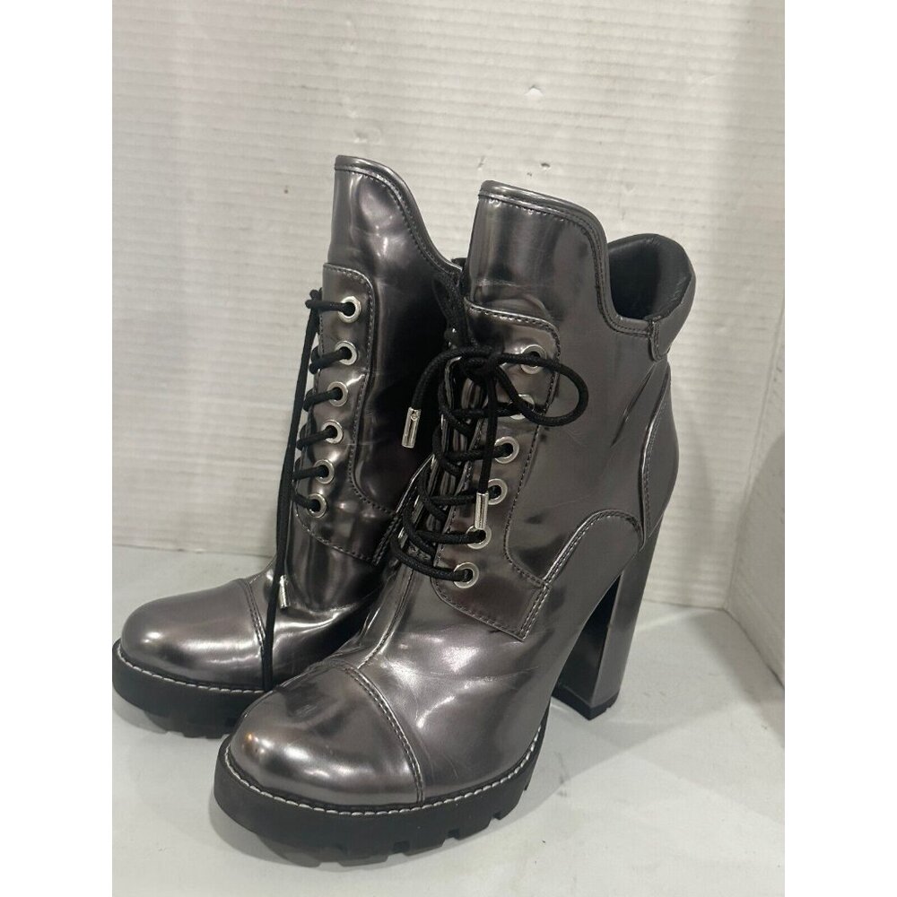 GUESS BRAND SILVER PLATFORM HEEL ANKLE BOOTS SZ 10